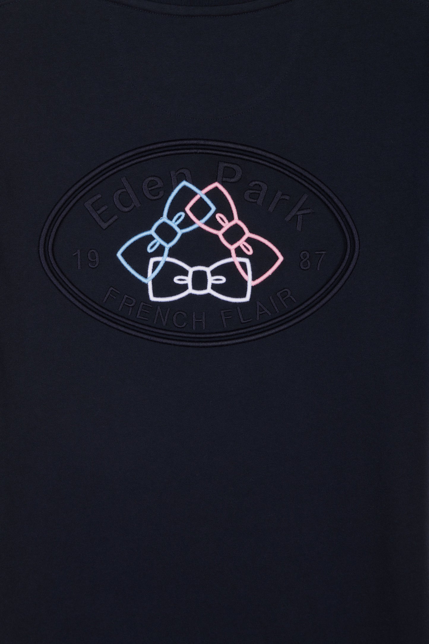 Straight-fit navy cotton embroidered colorblock t-shirt