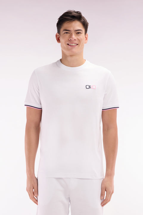 Relaxed-fit white cotton T-shirt with two-tone embroidery - Image 1