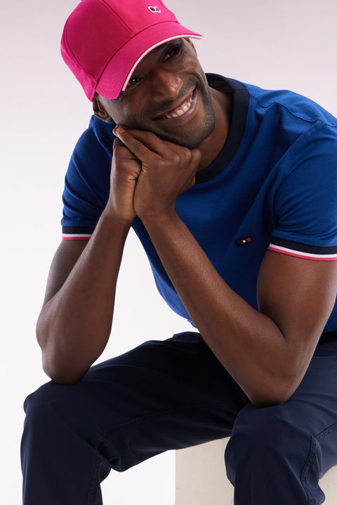 Straight-fit blue cotton T-shirt with back embroidery - Image 3
