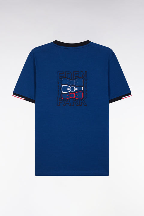 Straight-fit blue cotton T-shirt with back embroidery - Image 2