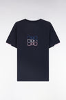 Straight-fit navy cotton T-shirt with back embroidery