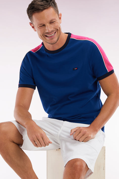 Straight-fit dark blue cotton T-shirt with back embroidery and cutouts - Image 3