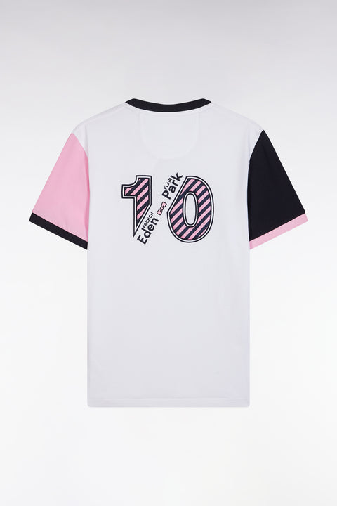 Straight-fit colorblock T-shirt in white cotton with 10 embroidery - Image 2