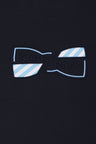 Straight-fit two-tone navy cotton T-shirt with bow tie embroidery