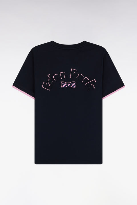 Straight-fit navy cotton T-shirt with Eden Park bow tie embroidery - Image 1