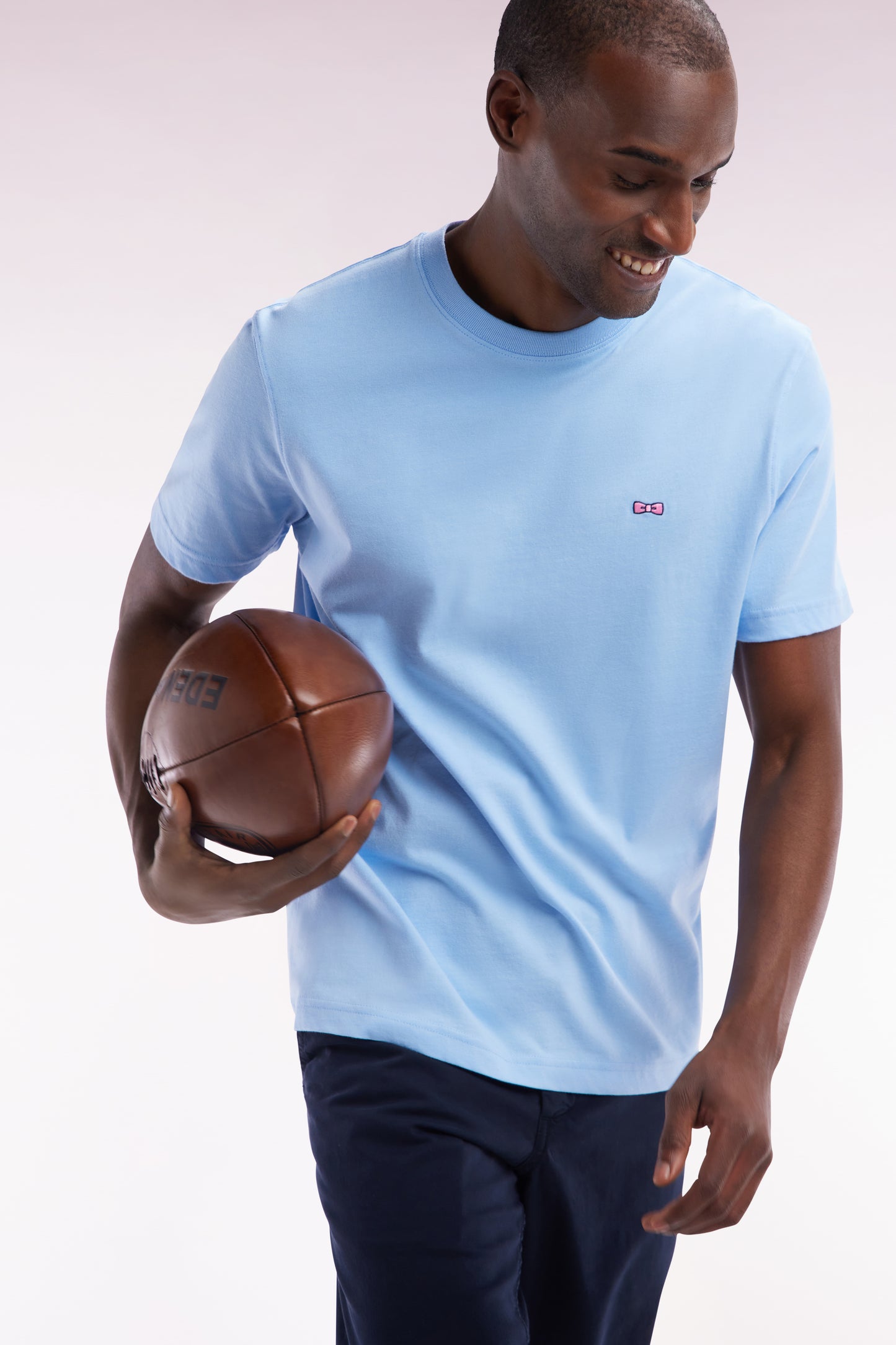Straight-fit screen-printed sky blue cotton T-shirt