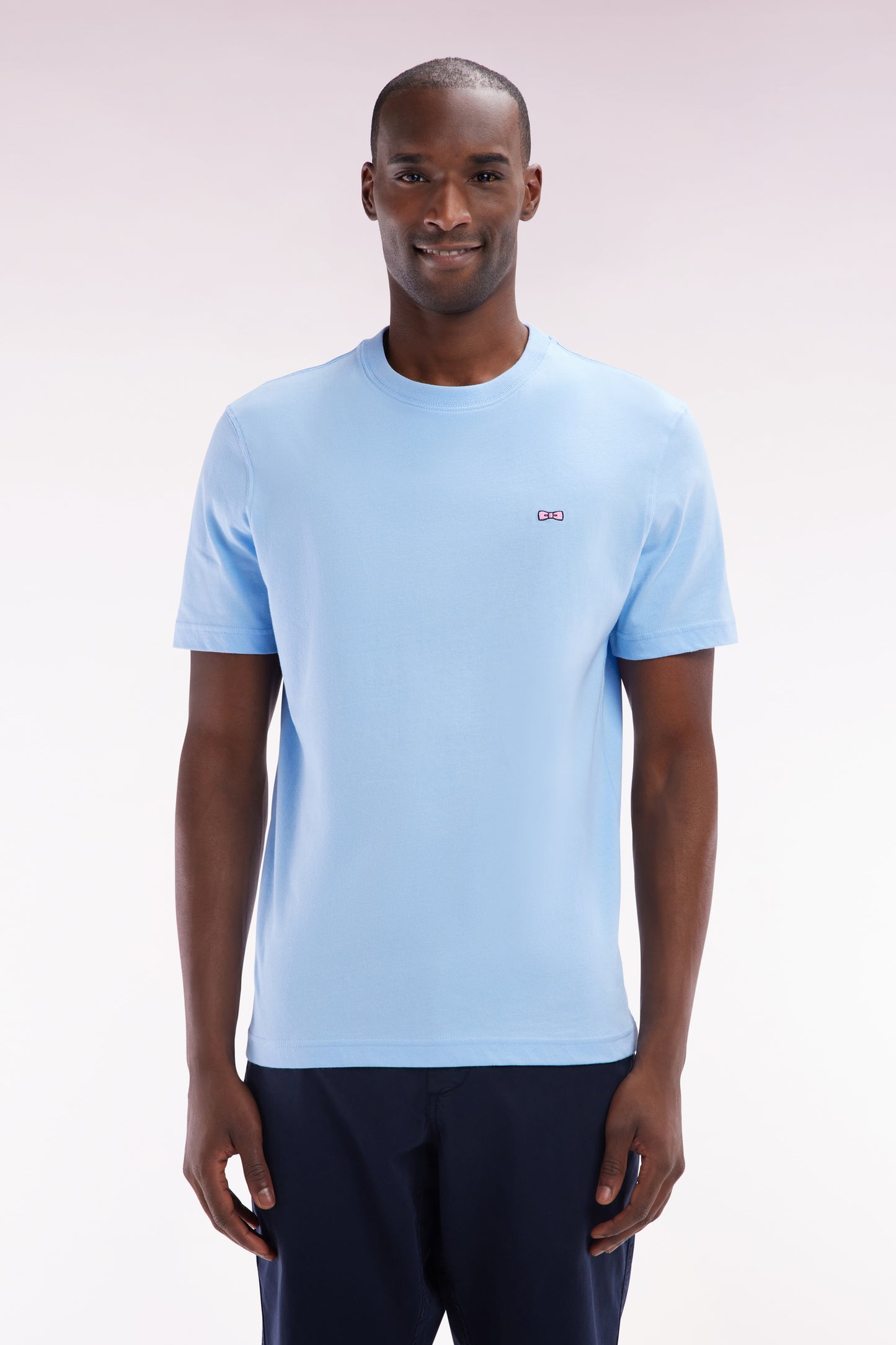 Straight-fit screen-printed sky blue cotton T-shirt