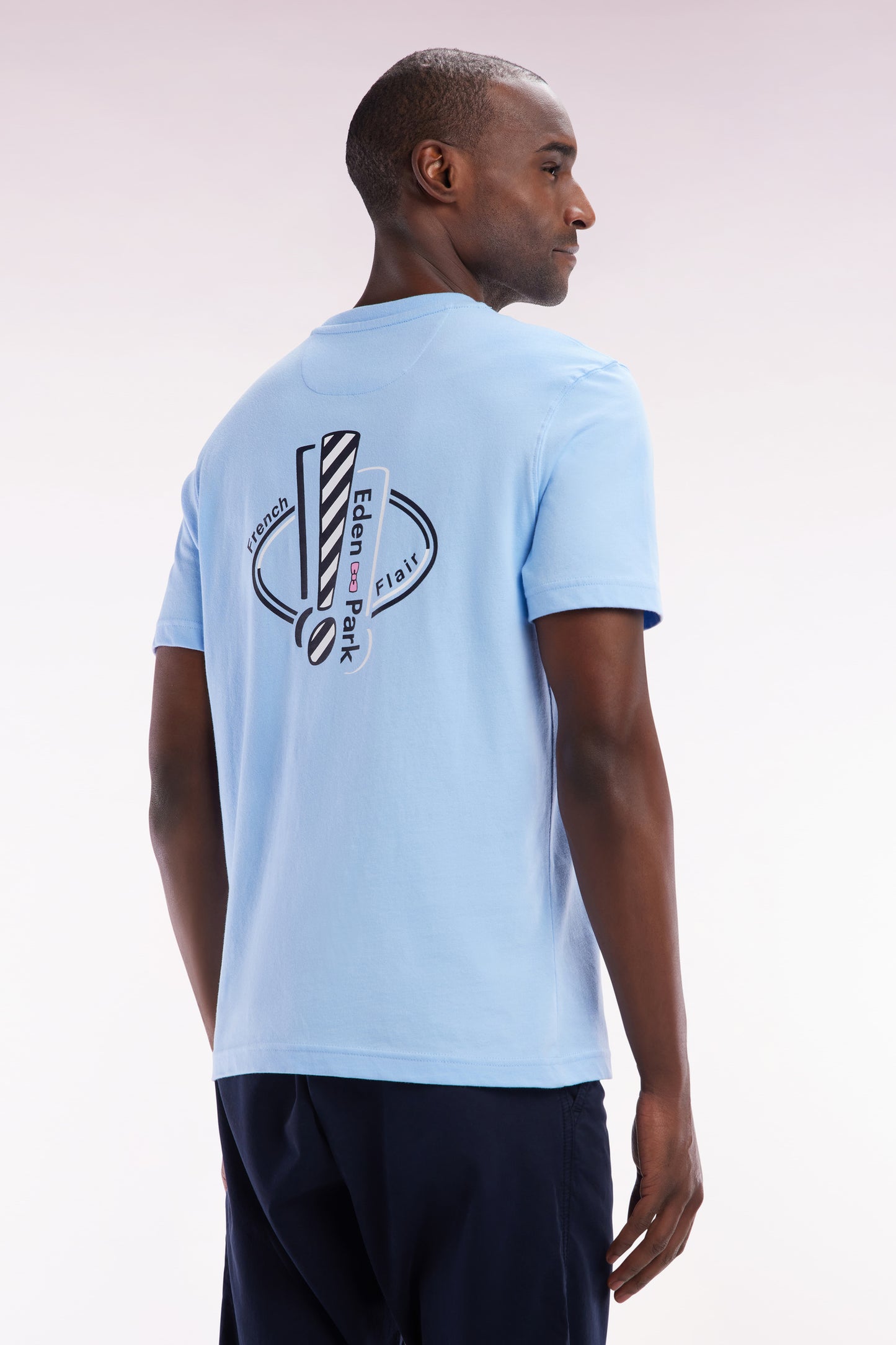 Straight-fit screen-printed sky blue cotton T-shirt