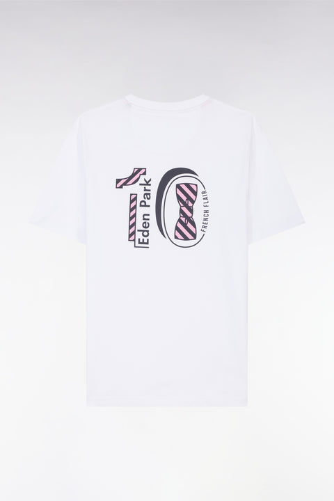 White cotton T-shirt embroidered back straight cut - Image 2