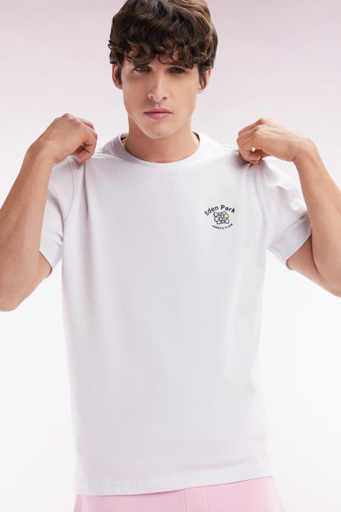 White cotton T-shirt with multicolored embroidery, relaxed fit - Image 3