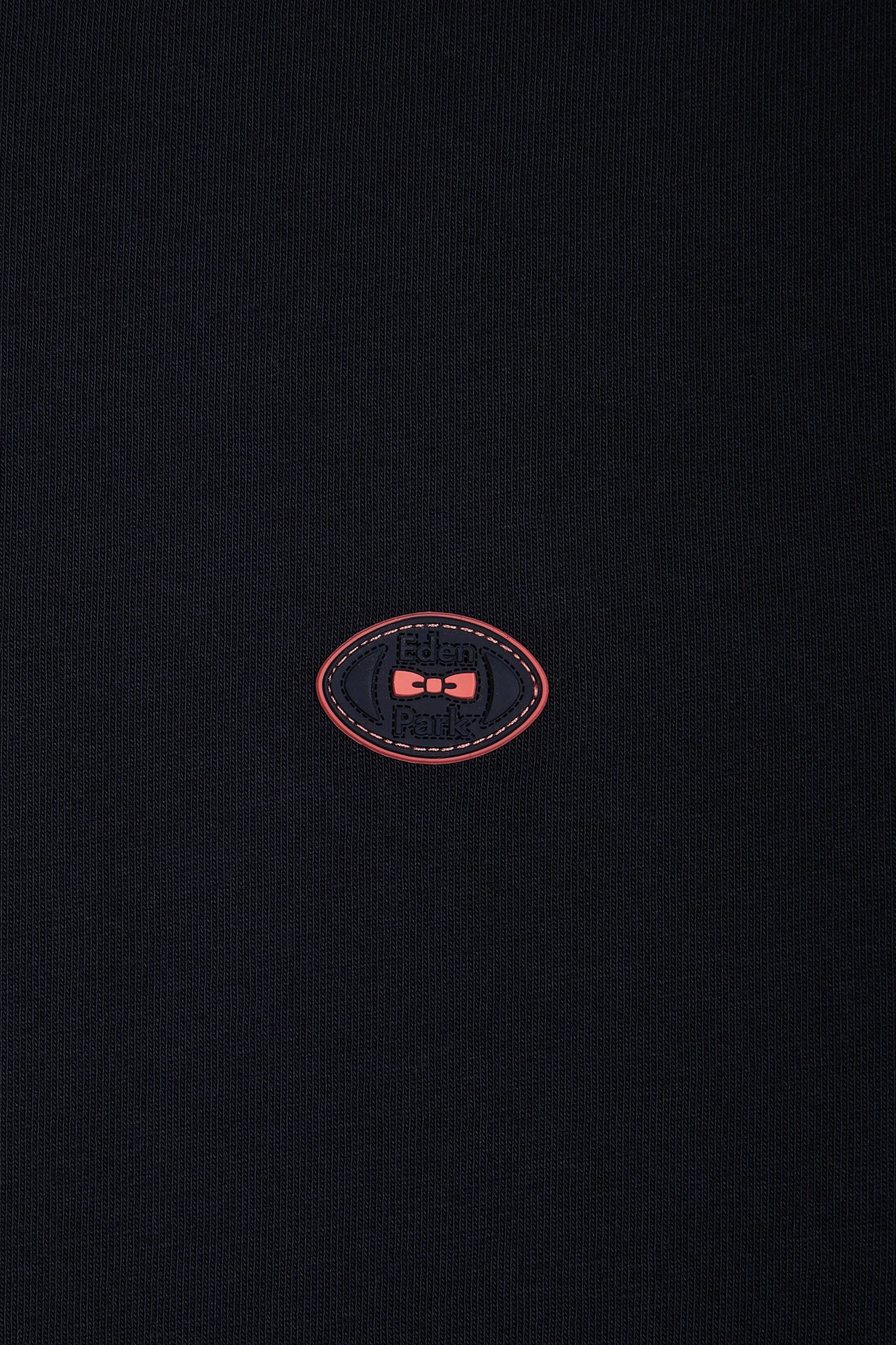 Navy cotton T-shirt with coral ribbing, relaxed fit