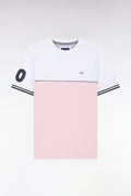 T-shirt bicolore en coton rose coupe décontractée