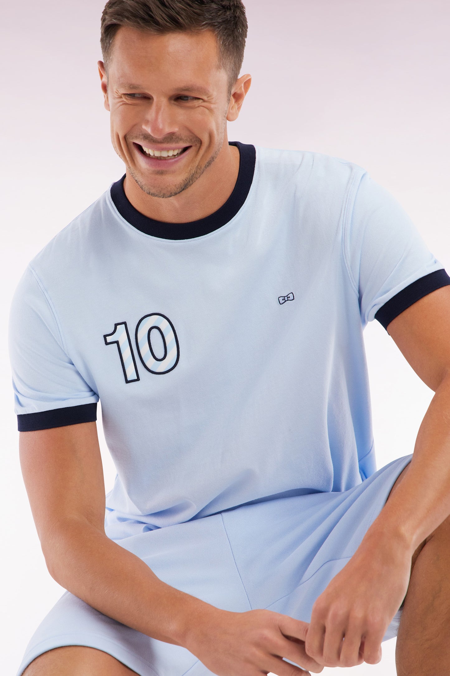 T-shirt in sky cotton, embroidery 10, relaxed fit