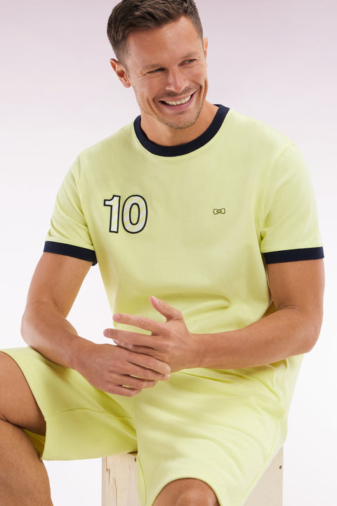 Yellow cotton T-shirt, embroidery 10, relaxed fit - Image 3