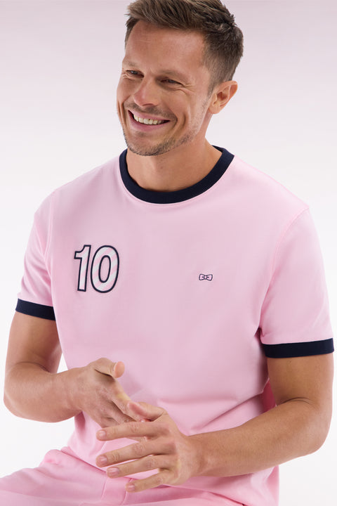 Cotton t-shirt pink embroidery 10 casual cut - Image 3
