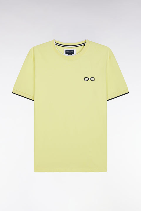 Yellow cotton T-shirt with bow-tie embroidery, relaxed fit - Image 2