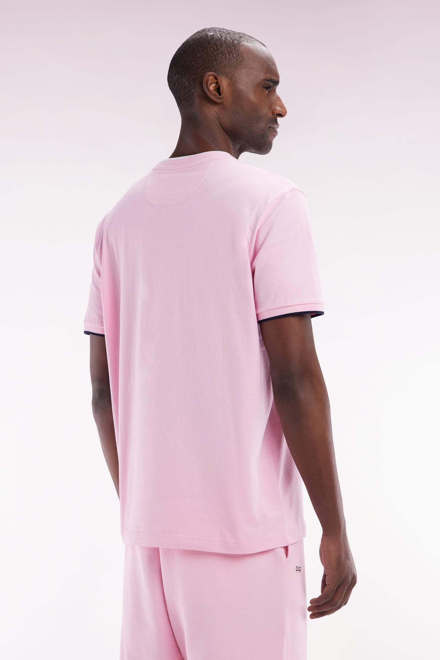 T-shirt in pink cotton embroidery bowed bowed downstream cutting