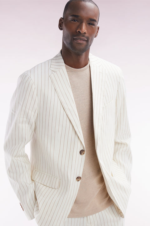 T-shirt uni en lin stretch beige coupe droite - Image 3