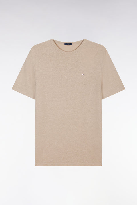 T-shirt uni en lin stretch beige coupe droite - Image 2