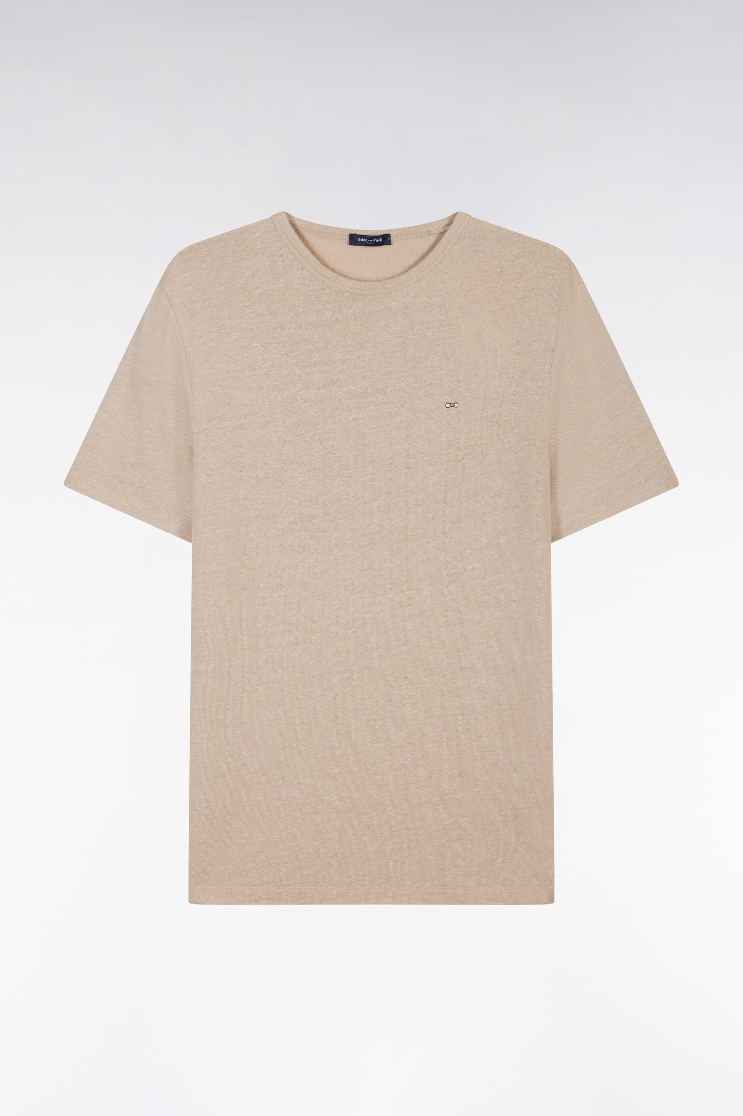 T-shirt uni en lin stretch beige coupe droite