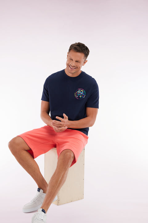 T-shirt in navy cotton with multicolored screen print, relaxed fit - Image 3