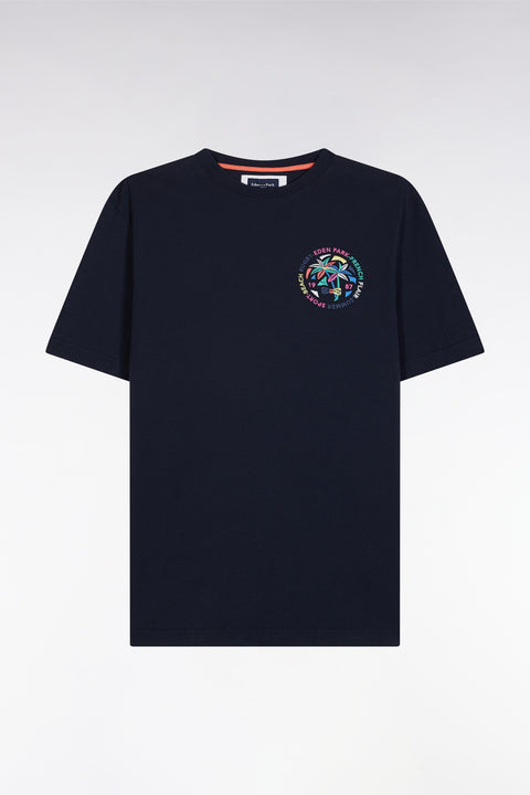 T-shirt in navy cotton with multicolored screen print, relaxed fit - Image 2