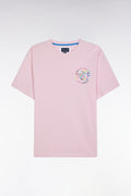 T-shirt en coton rose sérigraphie multicolore coupe décontractée