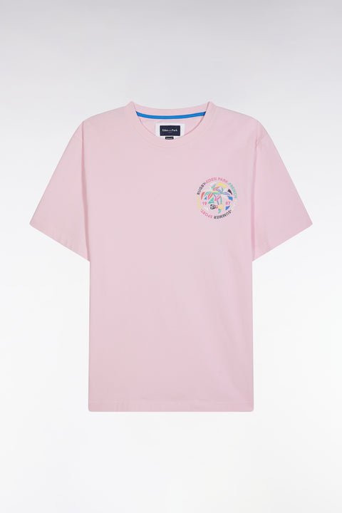 Pink cotton T-shirt with multicoloured screen print relaxed fit - Image 2