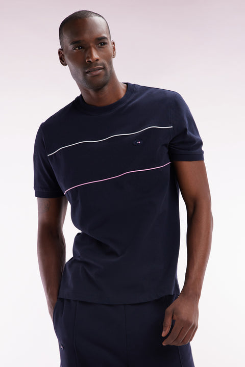 French XV T-shirt in Marine Cotton with Passepoils Straight Cup - Image 3