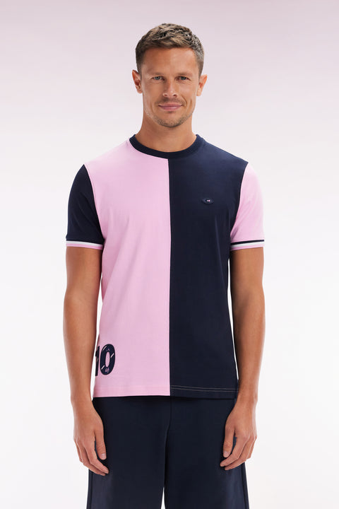 XV de France two-tone T-shirt in pink cotton, straight cut - Image 1
