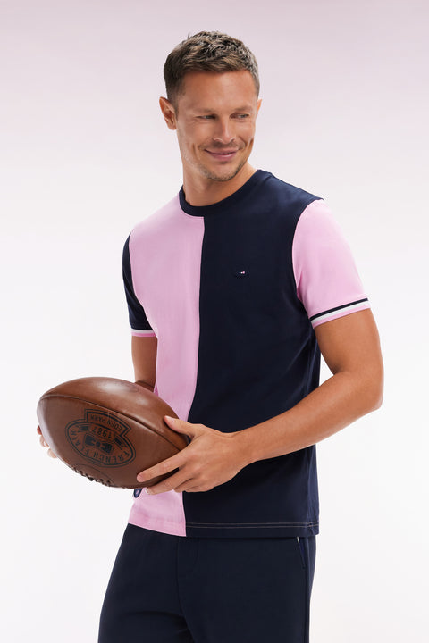 XV de France two-tone T-shirt in pink cotton, straight cut - Image 3