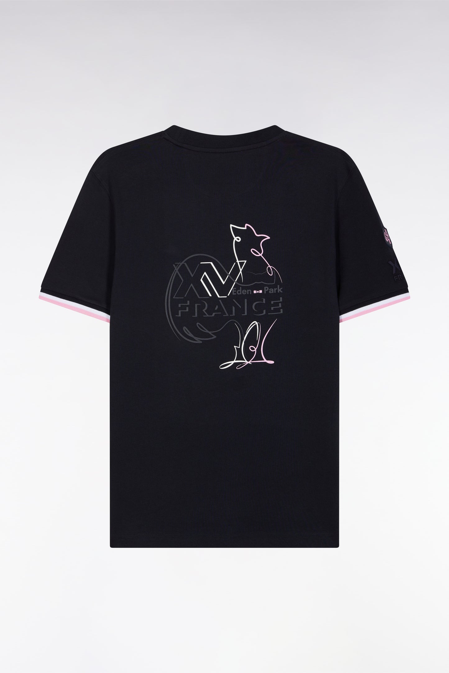 XV T-shirt from France in Marine Cotton Embroidery Coq Straight cut