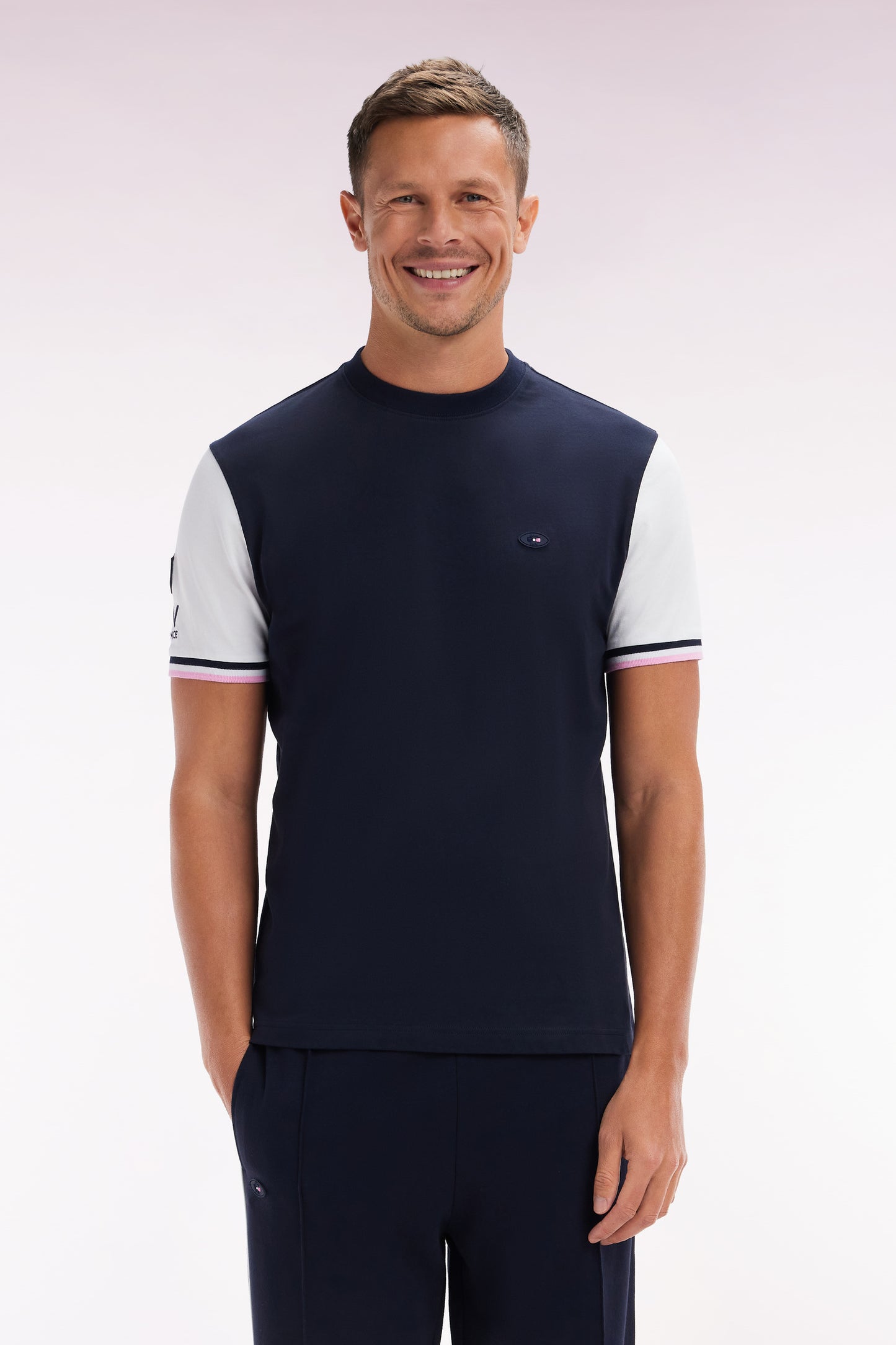 Bicolor French XV T-shirt in Marine Cotton Coq Coq Straight Cut