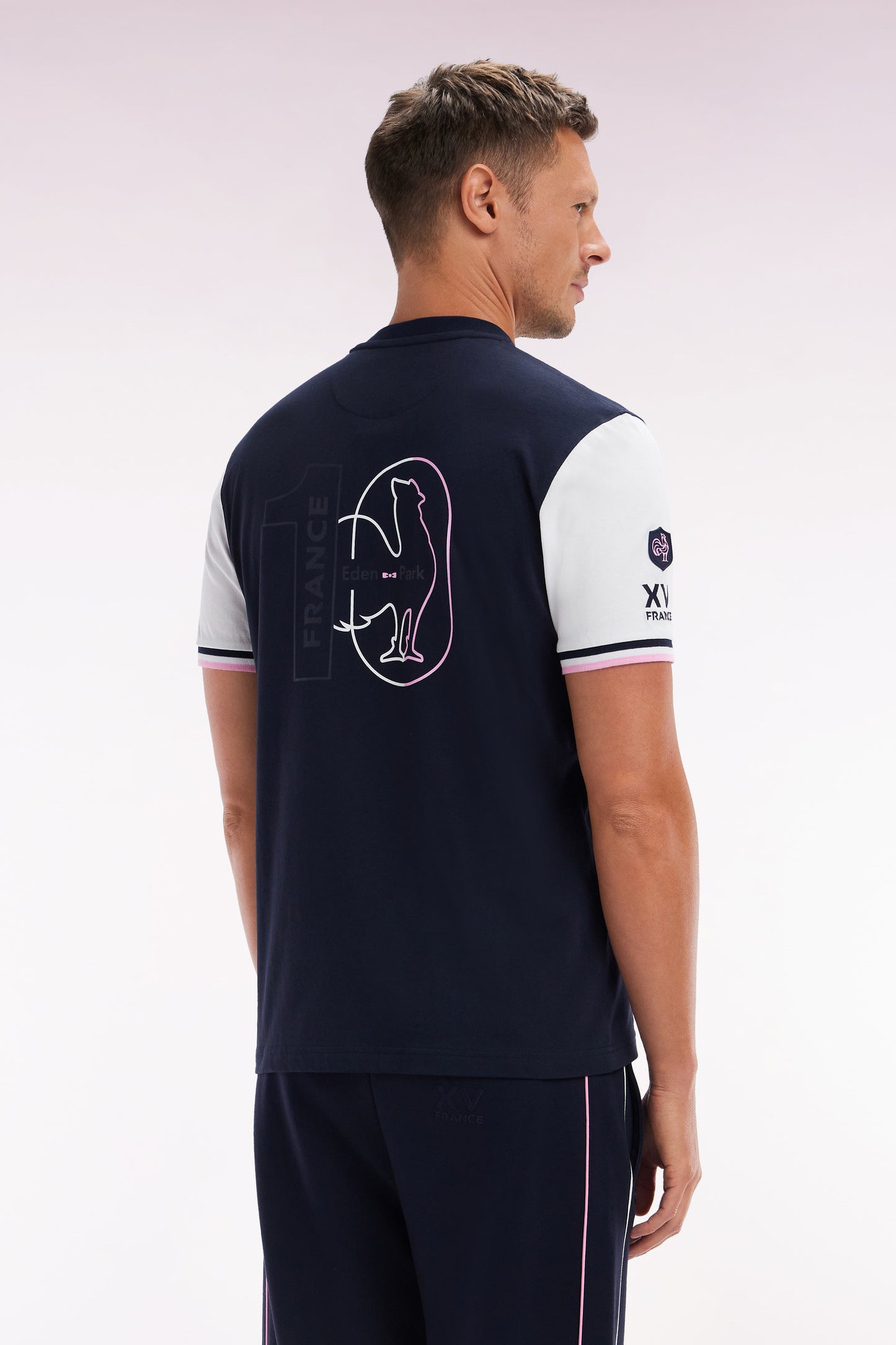 Bicolor French XV T-shirt in Marine Cotton Coq Coq Straight Cut