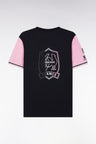 Two-color XV t-shirt with navy cotton and pink embroidery straight cut