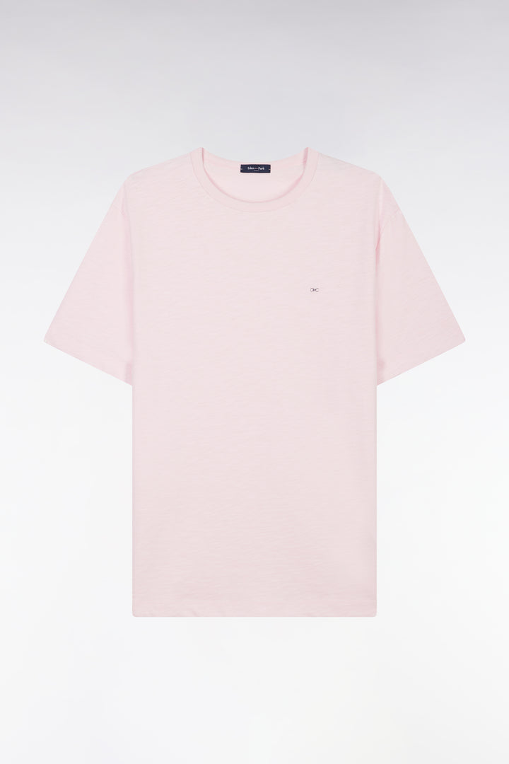 T-shirt en jersey de coton slub rose pâle coupe droite