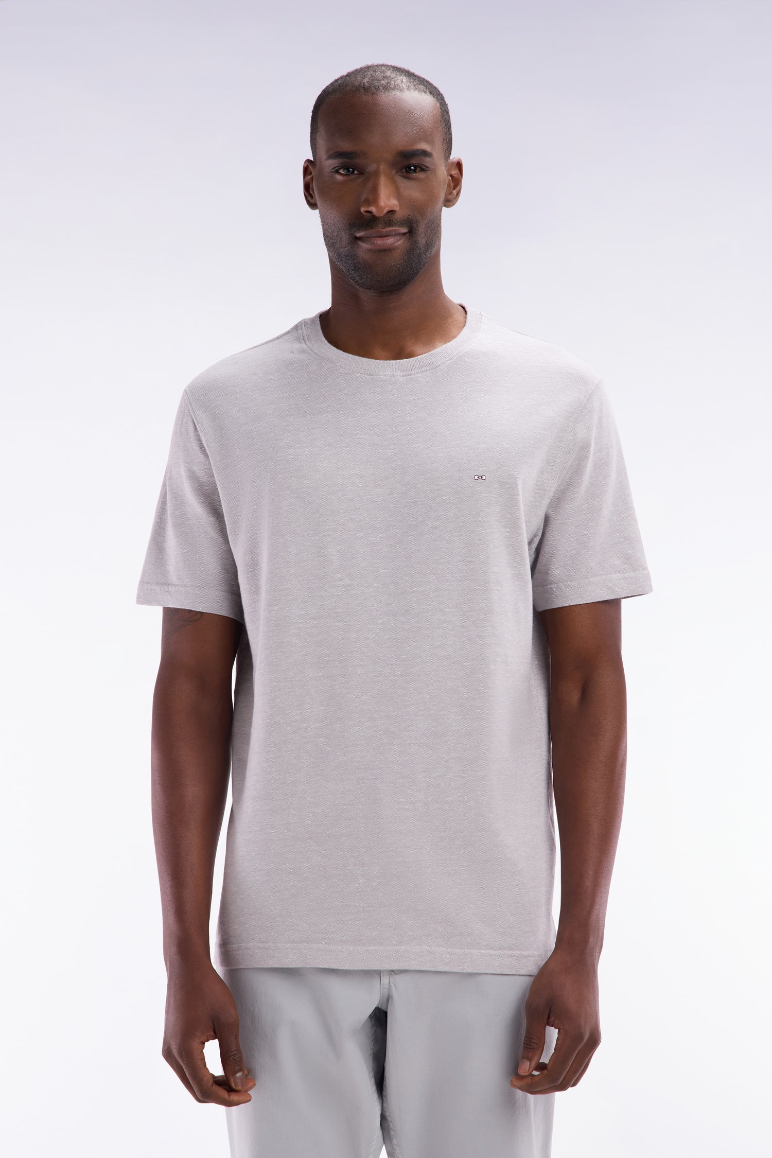 T-shirt en coton et lin gris coupe droite