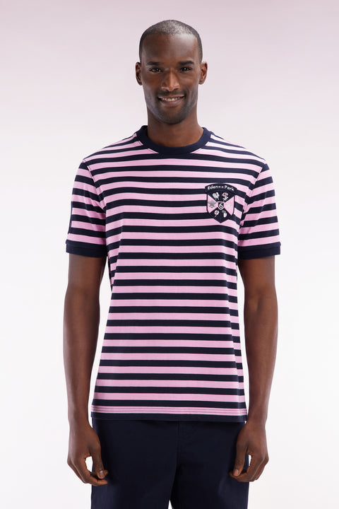 T-shirt tournament of 6 nations in striped cotton marine and pink straight cut - Image 1