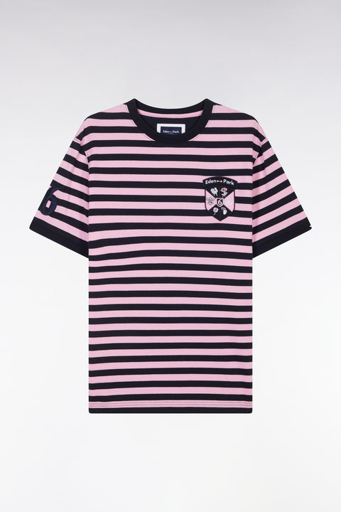 T-shirt tournament of 6 nations in striped cotton marine and pink straight cut - Image 2