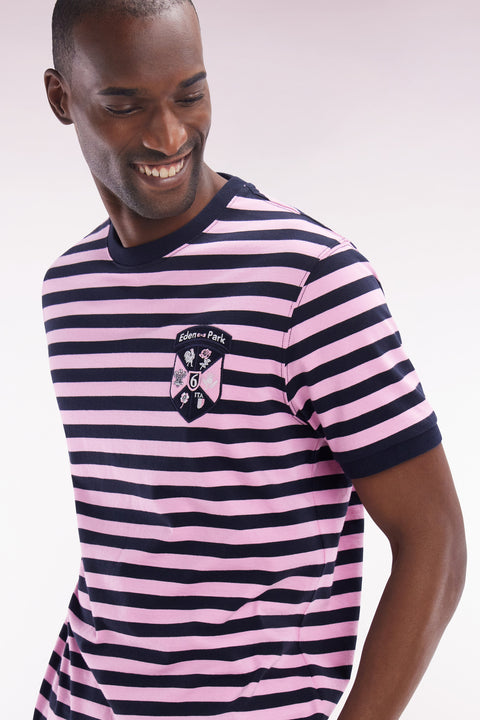 T-shirt tournament of 6 nations in striped cotton marine and pink straight cut - Image 3