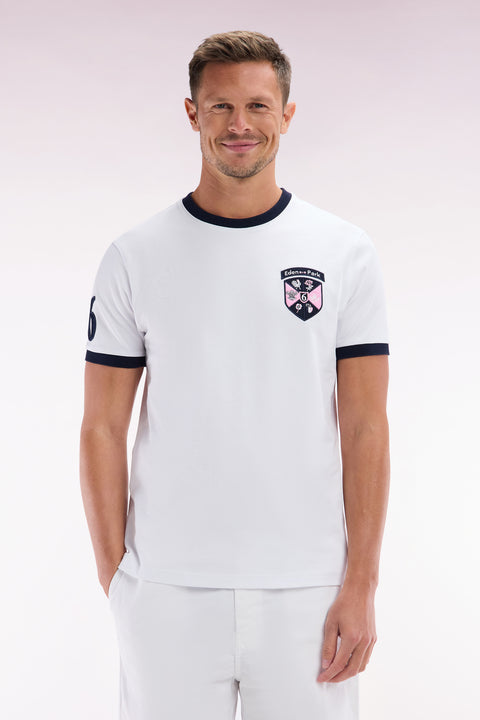 White cotton T-shirt with 6 Nations crest, straight cut - Image 1