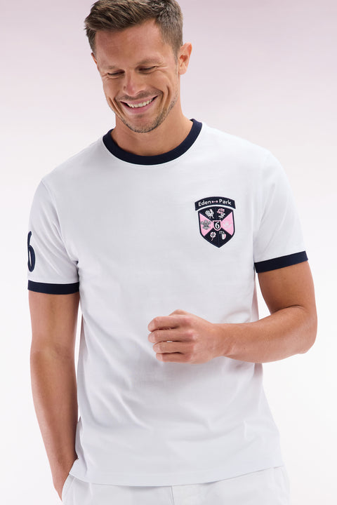 White cotton T-shirt with 6 Nations crest, straight cut - Image 3
