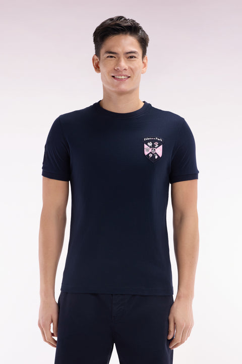 Navy cotton T-shirt with 6 Nations crest, straight cut - Image 1