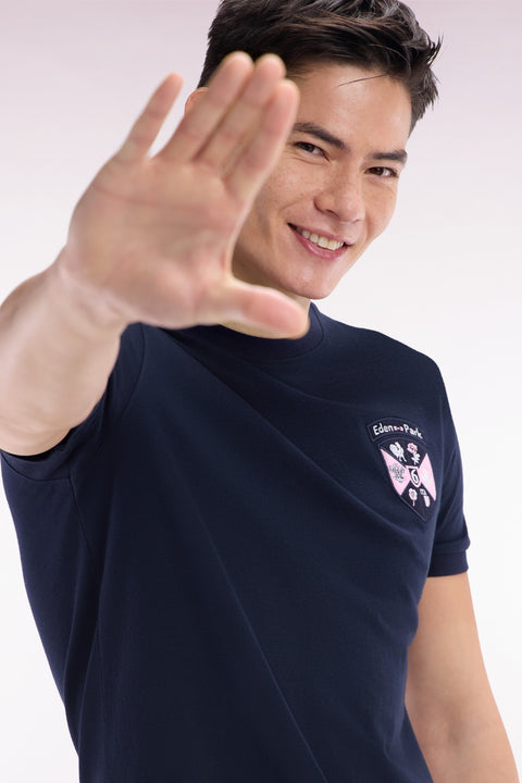 Navy cotton T-shirt with 6 Nations crest, straight cut - Image 3