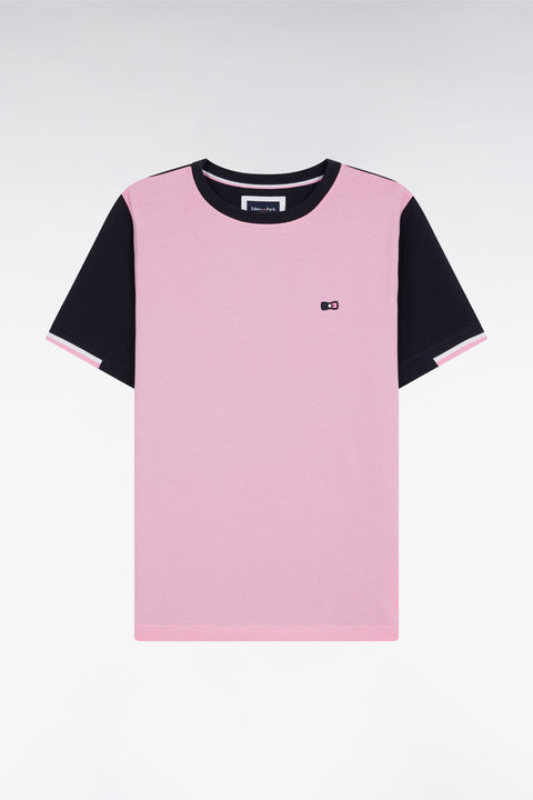 Pink cotton short-sleeved T-shirt, straight cut - Image 1