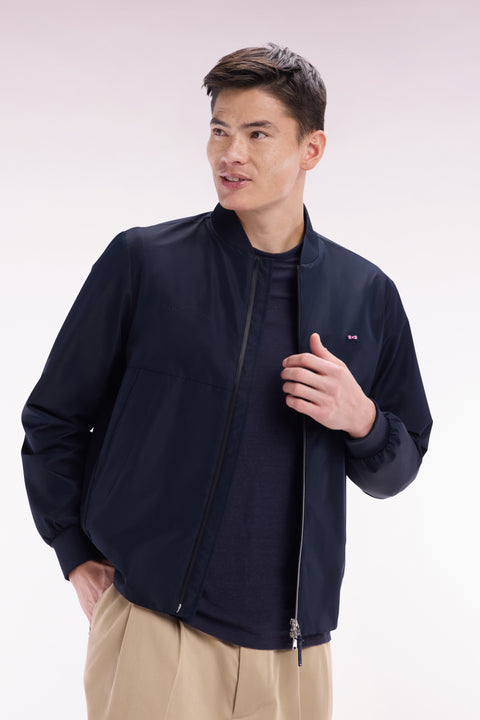 Soft Touch nylon navy zipped jacket with teddy collar - Image 3
