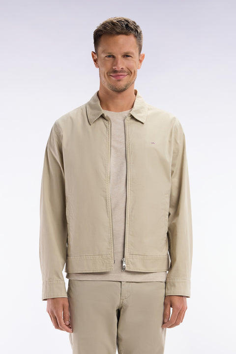 Zipped beige jacket in stretch cotton gabardine - Image 1