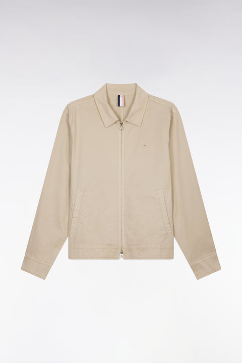 Zipped beige jacket in stretch cotton gabardine - Image 2