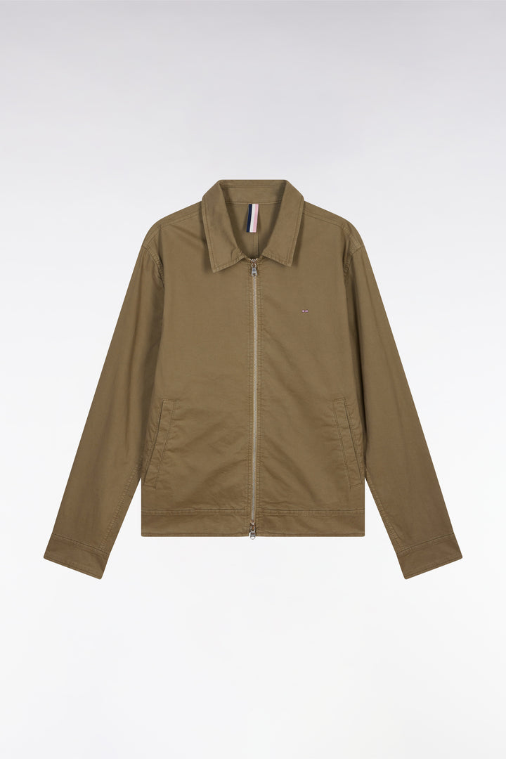 Blouson zippé en gabardine de coton stretch kaki