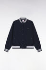 Navy zipped teddy jacket with striped ribbed edges